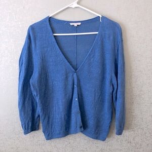 Eileen Fisher 100% Linen Light Blue V Neck Cardigan
